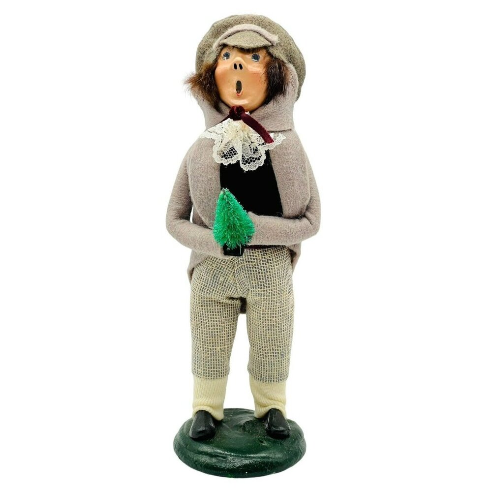 Byers Choice Man with Small Tree Tan Jacket Hat Checked‎ Pants 1985 Bumpy Base